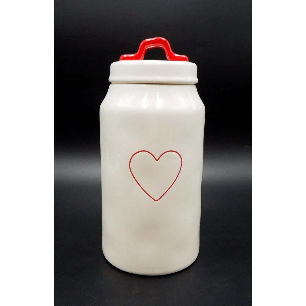 Rae Dunn Heart VALENTINE Ceramic Canister Coffee Flour 9 Inch By Magenta